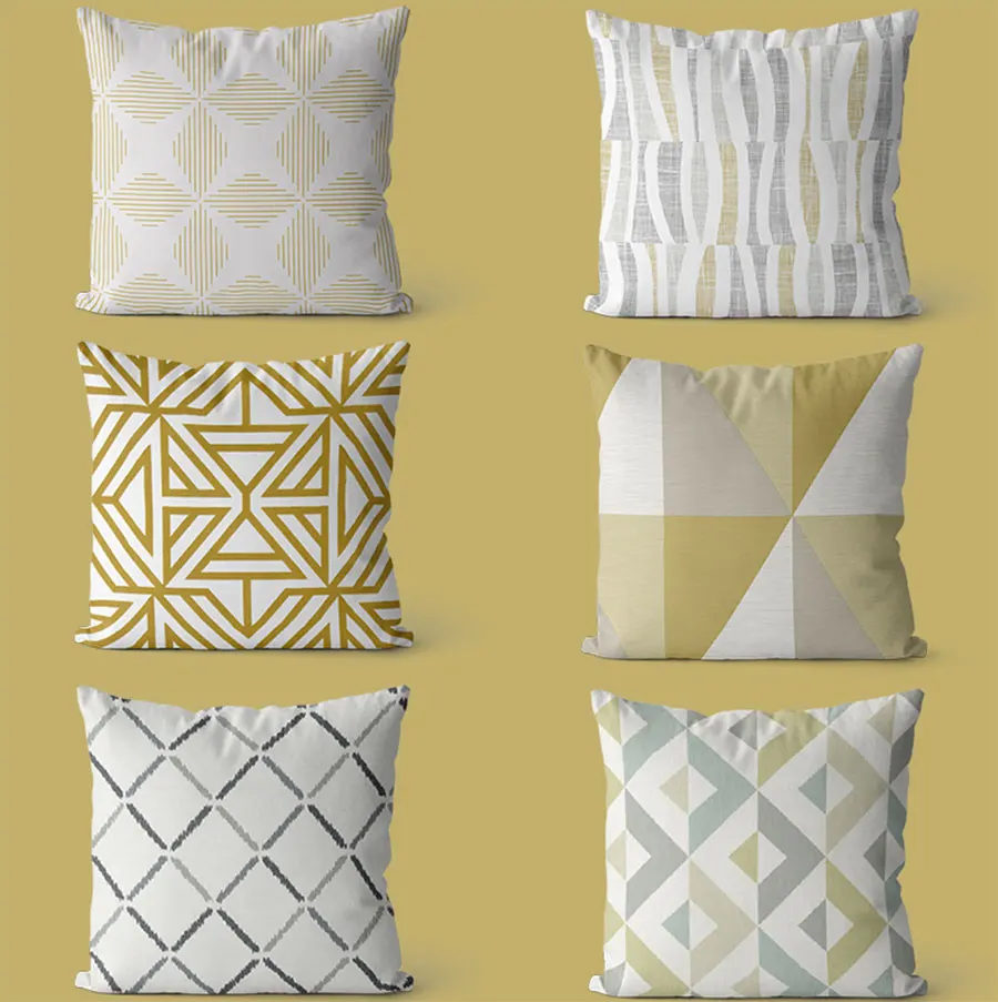 

Бесплатная доставка! Модная Геометрическая желтая серая квадратная Подушка/Чехол almofadas 45 53 60, трендовая винтажная наволочка для подушки дом...