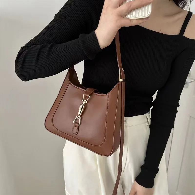 

Designer leather women's shoulder bag, double straps, underarm bag, top luxury brand wallet and handbag