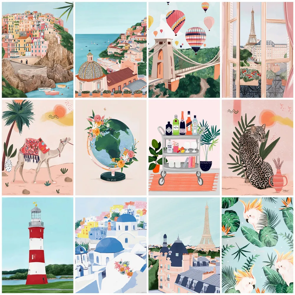 

HUACAN Paint By Number City Landscape Drawing On Canvas HandPainted Art Gift DIY Tower Picture Kits Home Decoration 60x75cm