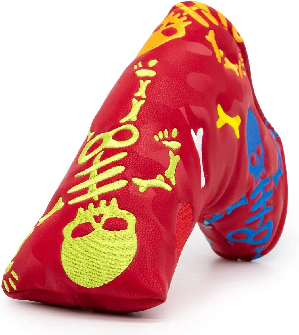 

Golf Blade Putter Cover Headcover Magnetic Skull Skeleton Embroidery Golf Putter Head Cover Red Golf Club Cover
