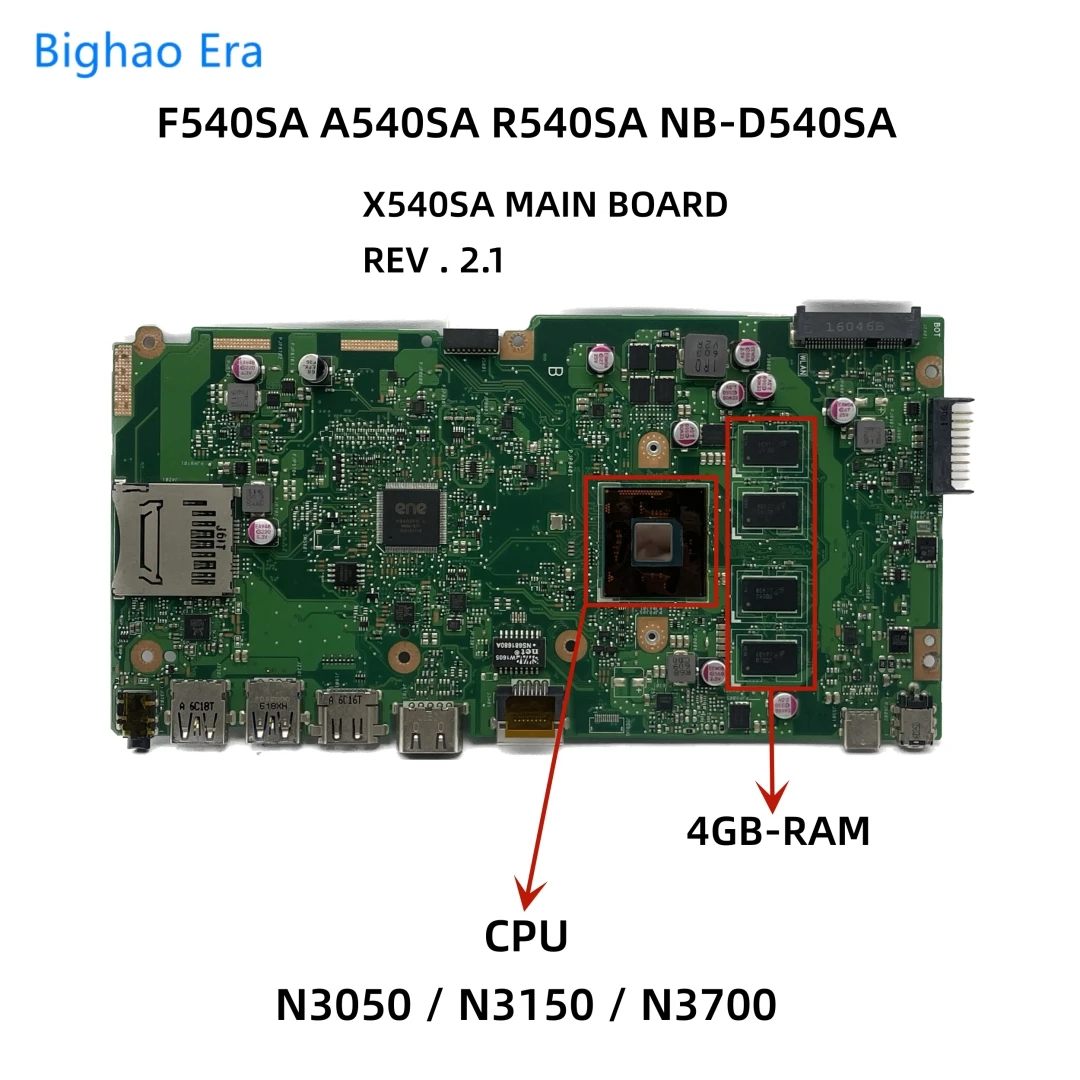 Материнская плата для ноутбука ASUS VivoBook F540SA A540SA R540SA NB-D540SA X540SAA с N3050 N3150 N3700 CPU 4GB-RAM X540SA, материнская плата