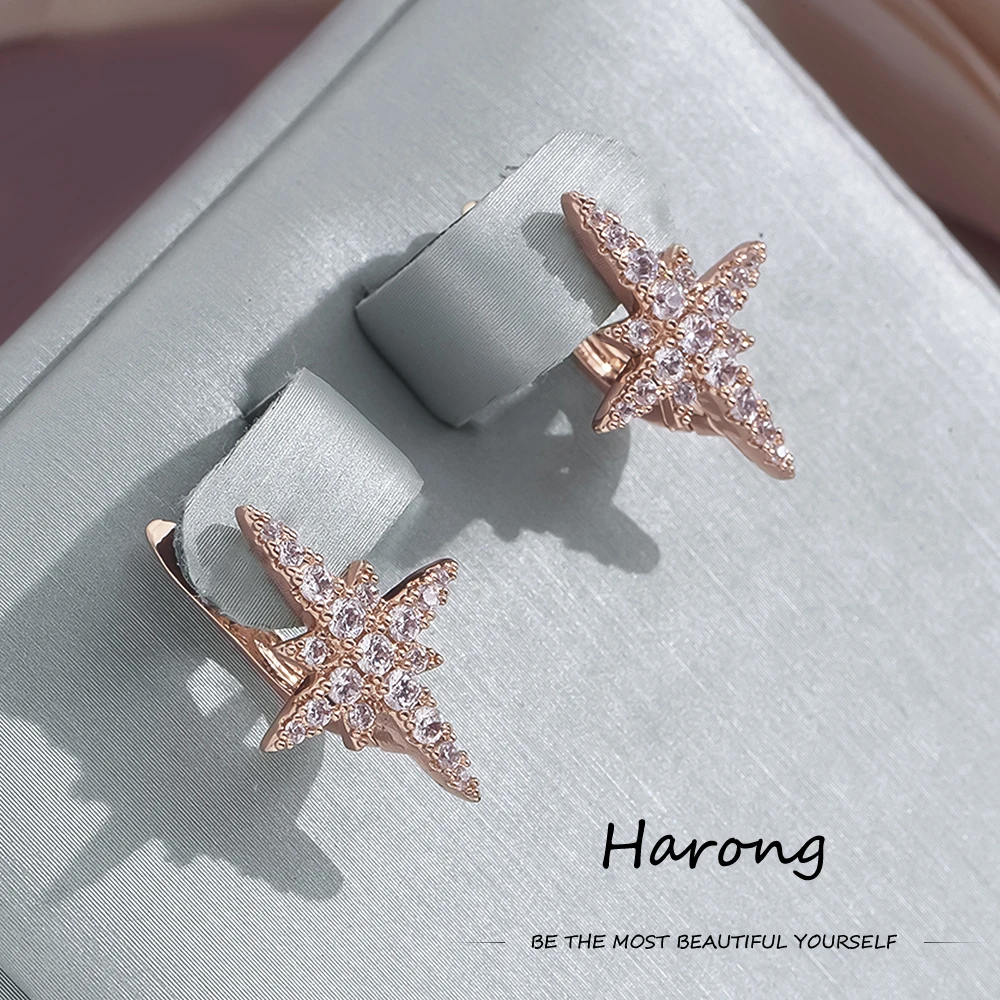 

Harong Luxury Star Stud Earrings Inlaid Crystal Sparkling Charm Copper Jewelry For Women Girls Wedding Gifts