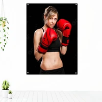 young beautiful female boxer combat sports poster wall art flag gym decor fighting workout inspirational tapestry banners mural