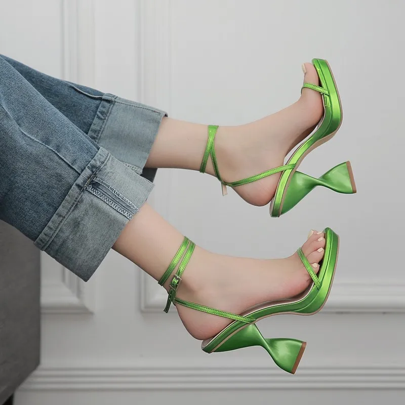 

Stiletto Sandals Women Plus Size 36-42 High Heels 2023 Sexy Colour Block Sparkling Patent Leather Summer Pointed Toe Shoes
