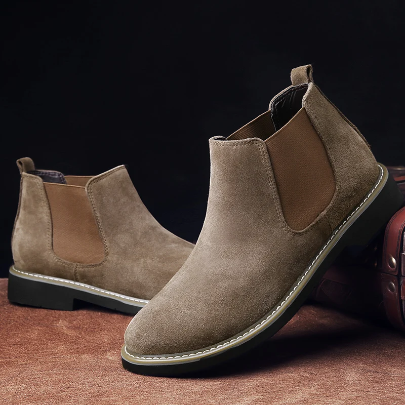 SALUDAS Men Chelsea Boots Ankle Boots Fashion Winter Warm Male Sneakers Leather Quality Slip On Motorcycle Casual Martin Boots