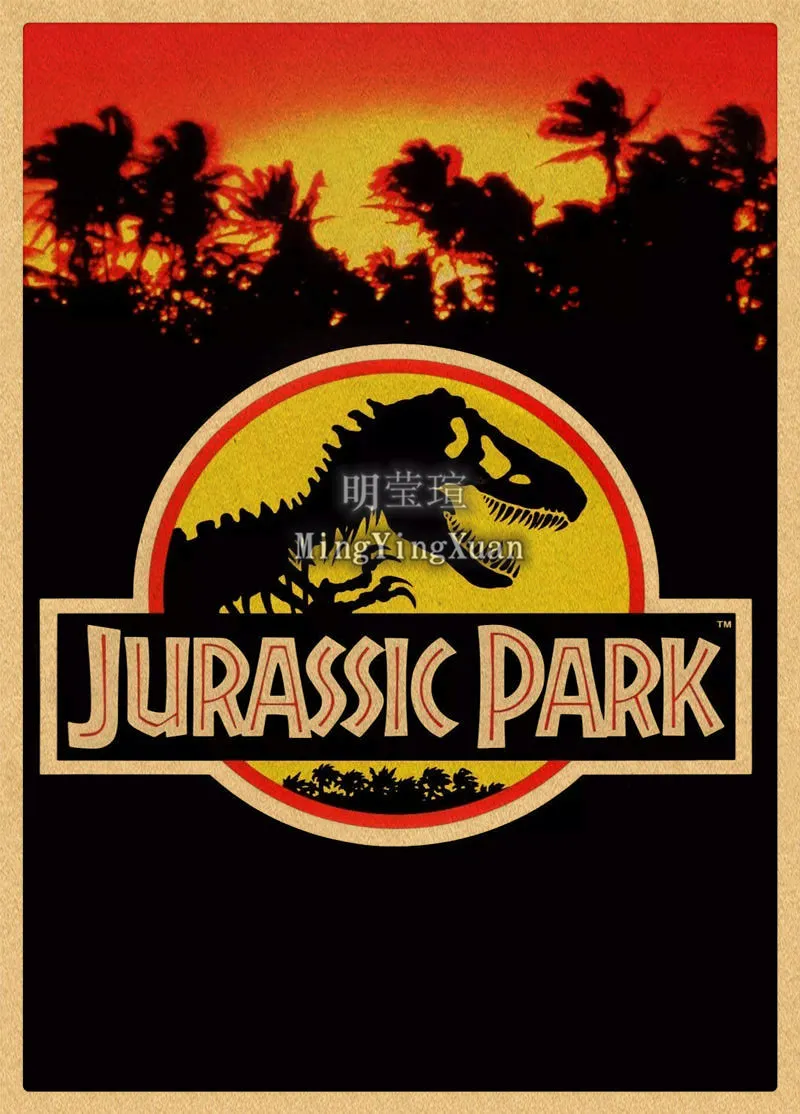 Плакат по мотивам фильма Парк Юрского периода динозавр мир ретро крафт-бумага