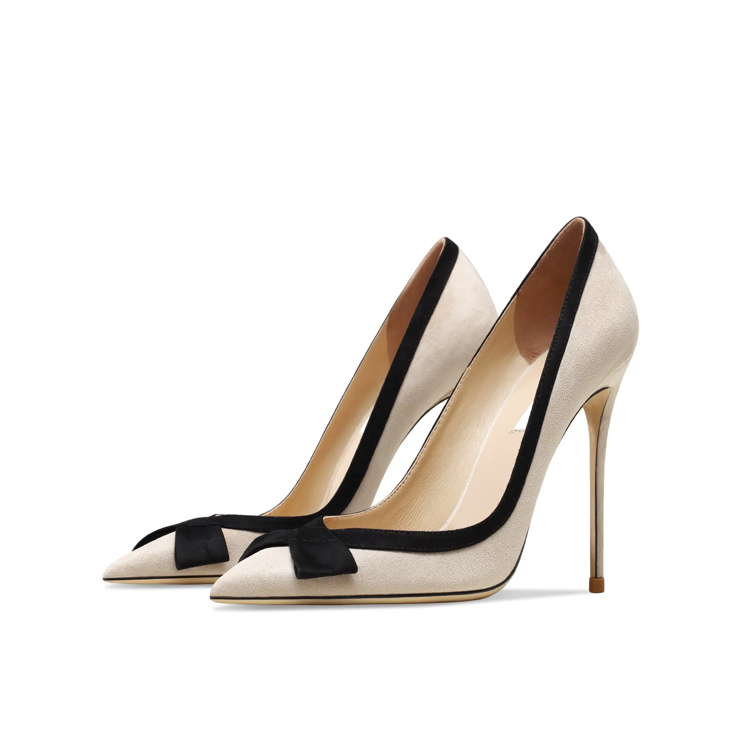 2023 New Bow Tie Women's Heel Shoes Sexy Mixed Color Light Mouth Pumps Suede Leather Designer Office High Heels Female6cm 8cm 10