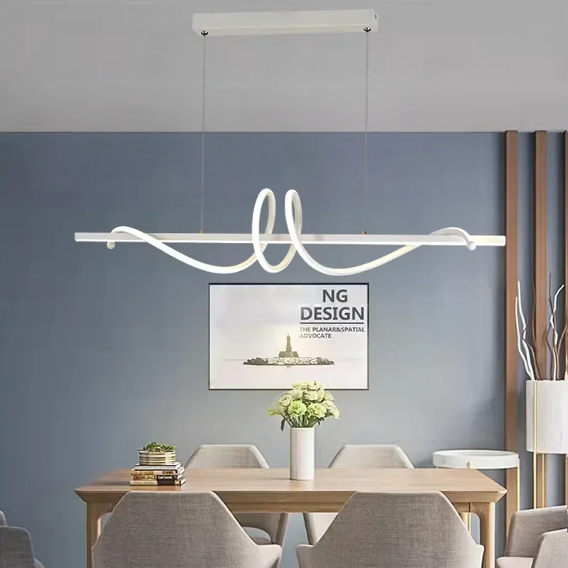 Фото Подвесной светодиодный светильник DINDALLED Wave LED, современный минималистичный изогнутый светильник для обеденного стола, диммируемая подвесная люстра для кухонного острова. №4