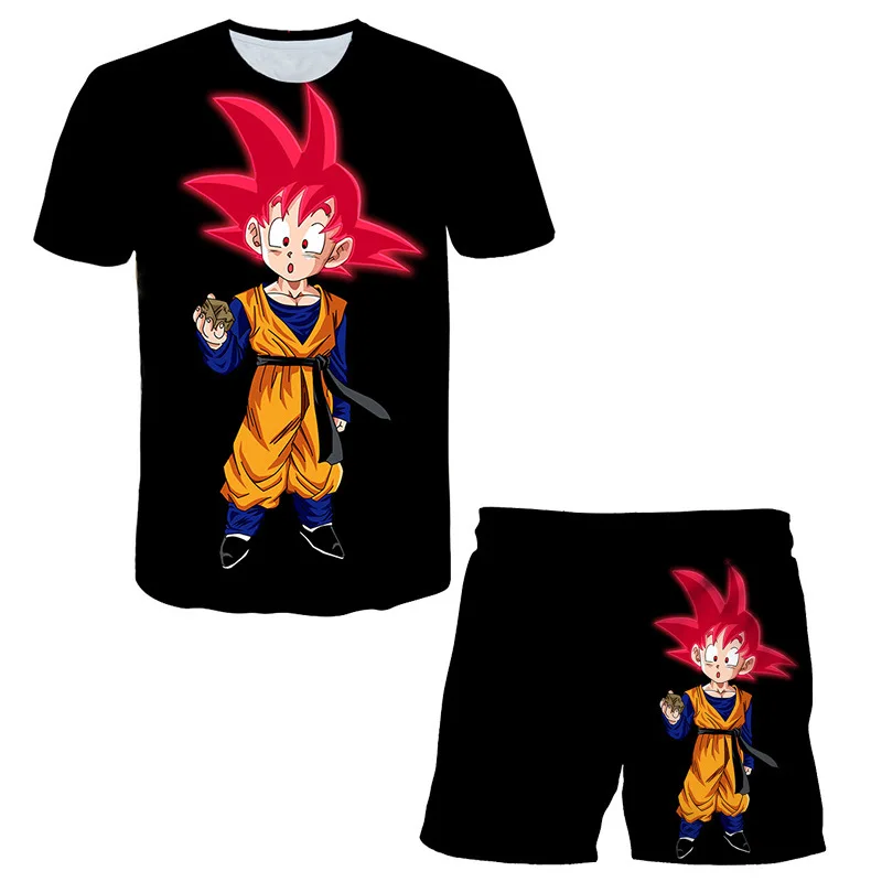 

Dragon Ball New Trend Children's T-shirt 3D Printing Loose Pullover Casual Short-sleeved Shorts Two-piece Suit Kids Clothes