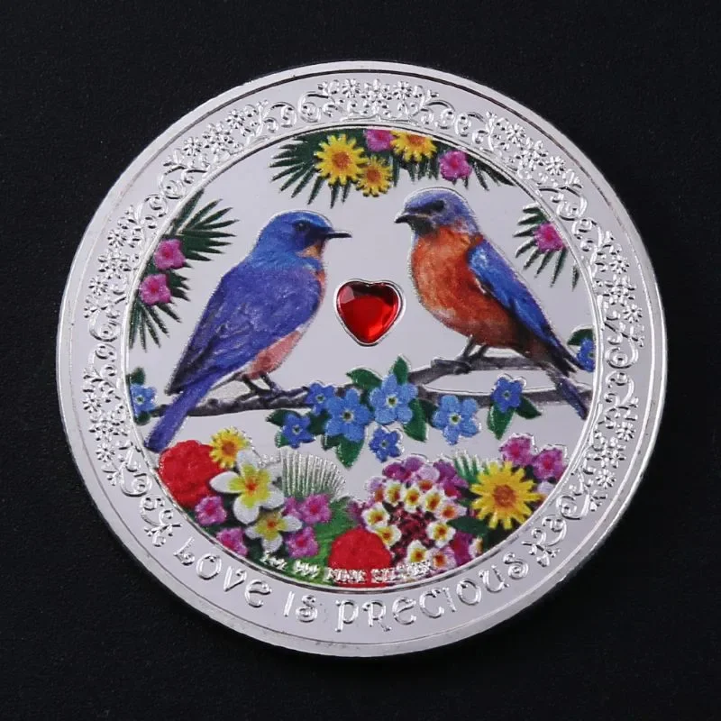 

2019 вечная любовь счастье любовь Бии птица окрашенная Акриловая в форме сердца бриллиант Ниуэ Посеребренная памятная монета