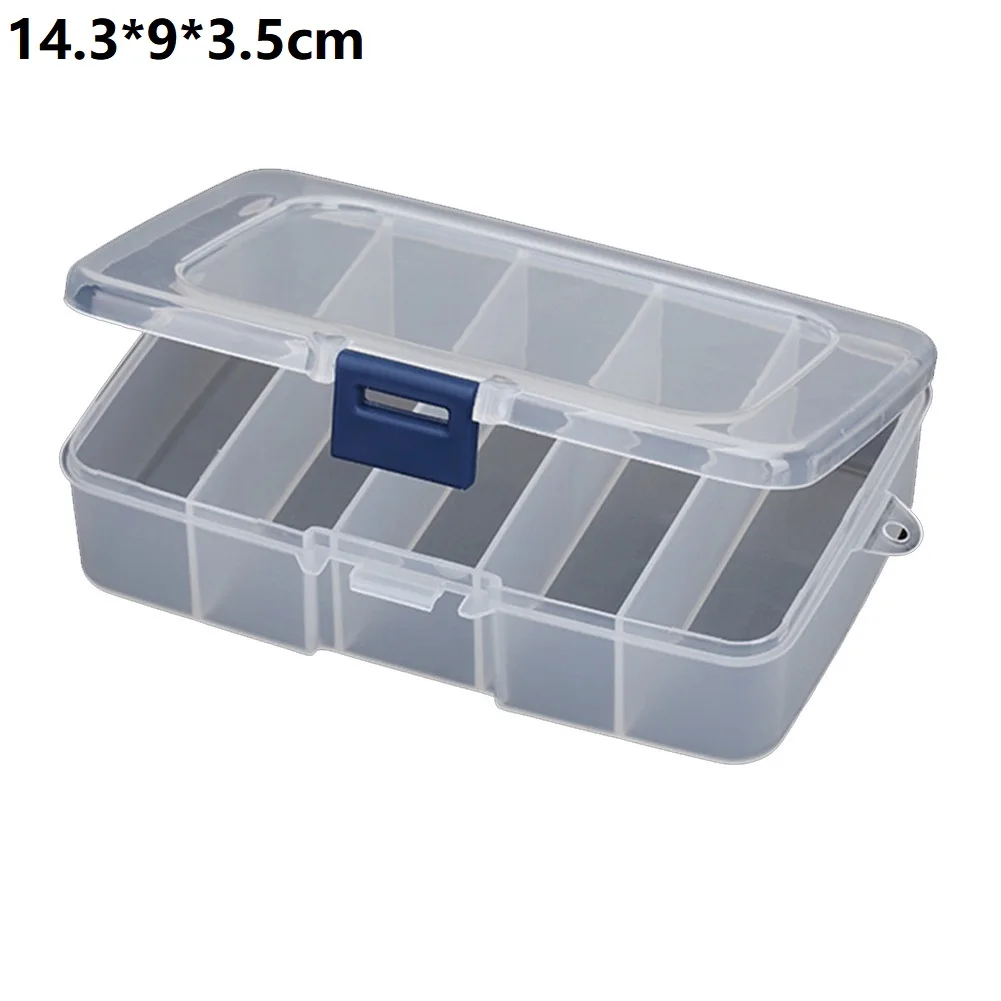 

14.3*9*3.5 Cm Translucent Tool Box Five Compartment Screws IC Storage Box Craft Organizer Small Part Container Case Hook Design