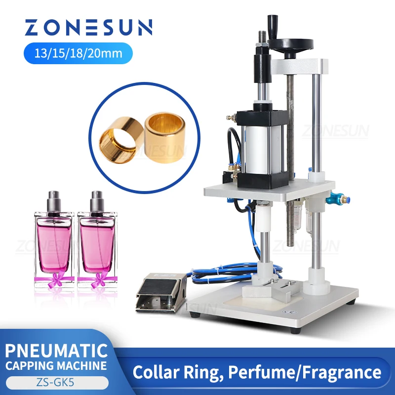 

ZONESUN Capping Machine Tabletop Semi-automatic Perfume Glass Bottle Sealing Capper Collar Ring Cap Pressing Crimping Machinery