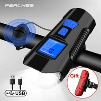 bicycle computer with headlight bike horn usb rechargeable lamp waterproof lcd speedometer flashlight taillight bike accessories