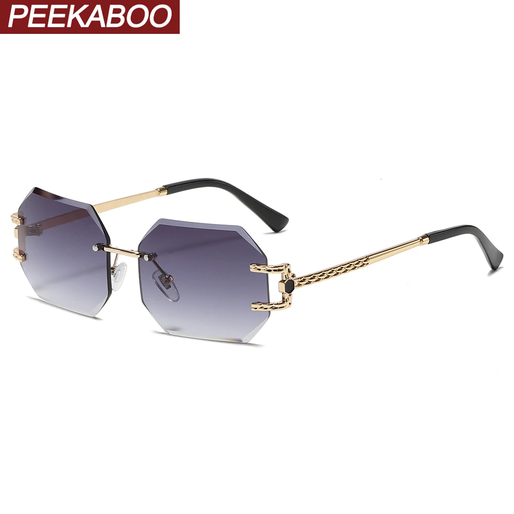 

Peekaboo frameless square sun glasses for women octagon fashion rimless sunglasses uv400 female polygon purple blue 2023