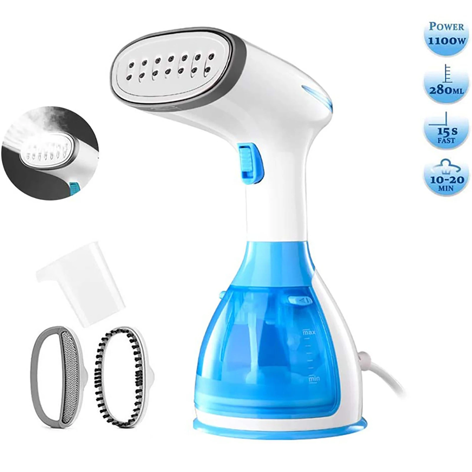 

Steam Iron, Handheld Fast Heat-up Steamer for Clothes 1200W Travel Garment Steamer Fabric Wrinkles Remover with 280ML Water Tank