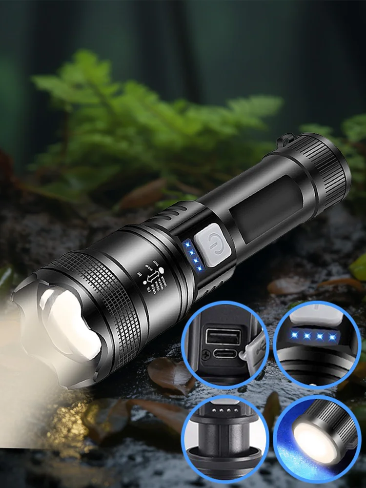 Ручной светодиодный фонарик XHP50 мощный мобильный аккумулятор супер яркий для