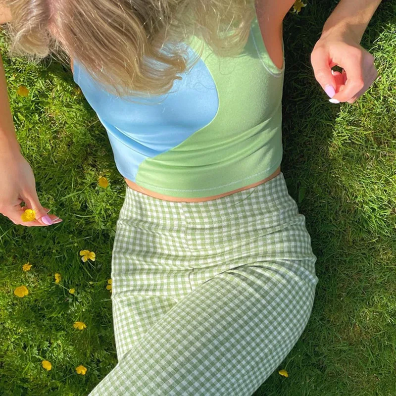 

Sleeveless Vest Stitching Short Crop Top Y2k Style 90s Aesthetic 2021 New Tops for Women Tank Top Sexy Streetwear Unique Top