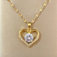 artificial gems not fade color heart pendant necklaces for women gold titanium steel neck chain jewelry gift for girl