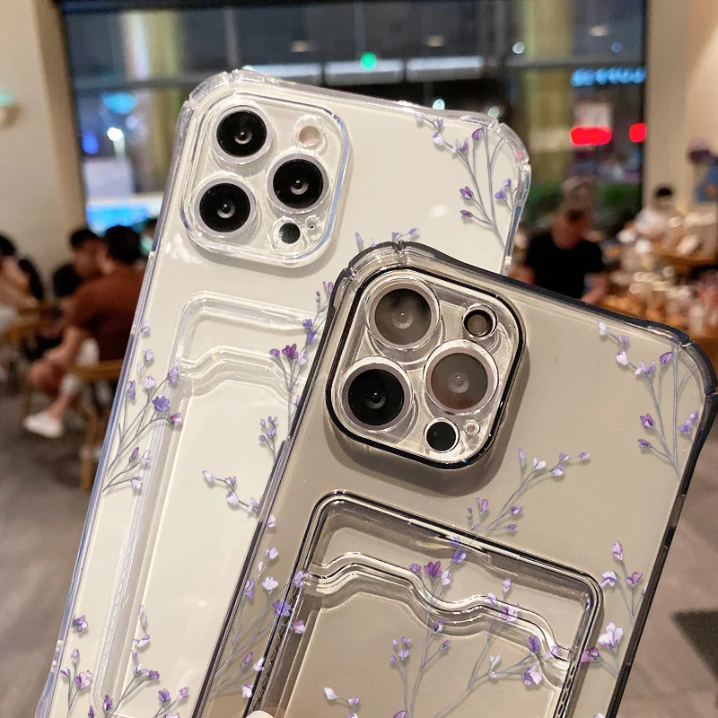 Фото Чехол для iPhone 17 Pro Max с узором «Цветы сливы», прозрачный, с держателем для карт, для iPhone 11, 12, 13, 14, 15, 16 Pro Max, XS, X №5