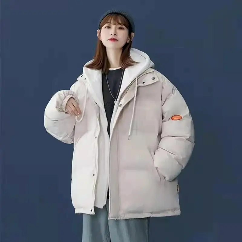 Parkas Women Winter Jackets 2022 New In Casual Fake Two Piece Hooded Jacket Korean Fashion Kawaii Pink Coats Zipper Tops Femme