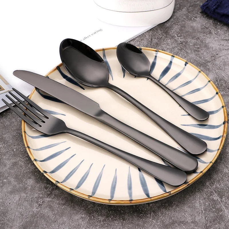 

4Pcs/set Black Gold Cutlery Set Stainless Steel Gilded Dinnerware Dinner Knife Fork Spoon Set Gold Kitchen Accessories