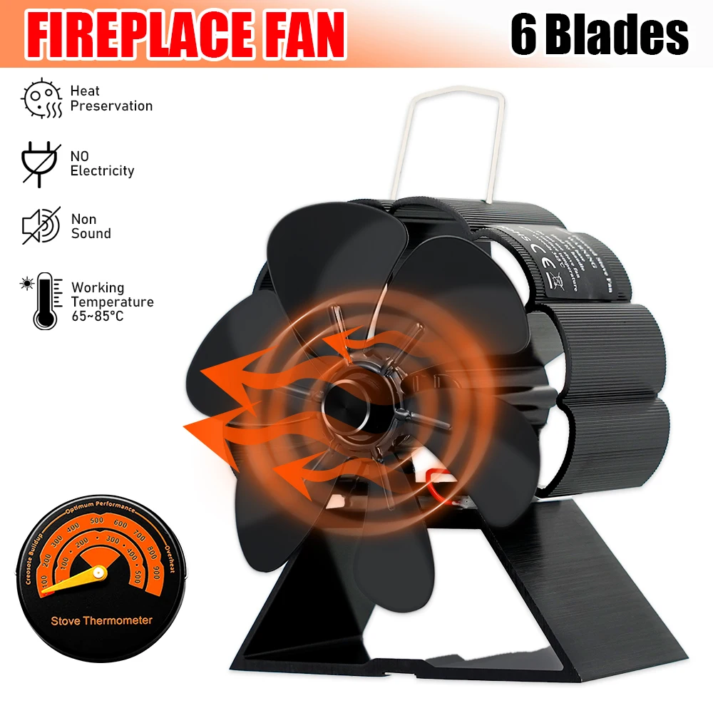 Cheap Mini 6 Blades Fireplace Fan Heat Powered Stove Fan Wood Log Burner Home Quiet Environmental Fan Tool Efficient Heat Distribute