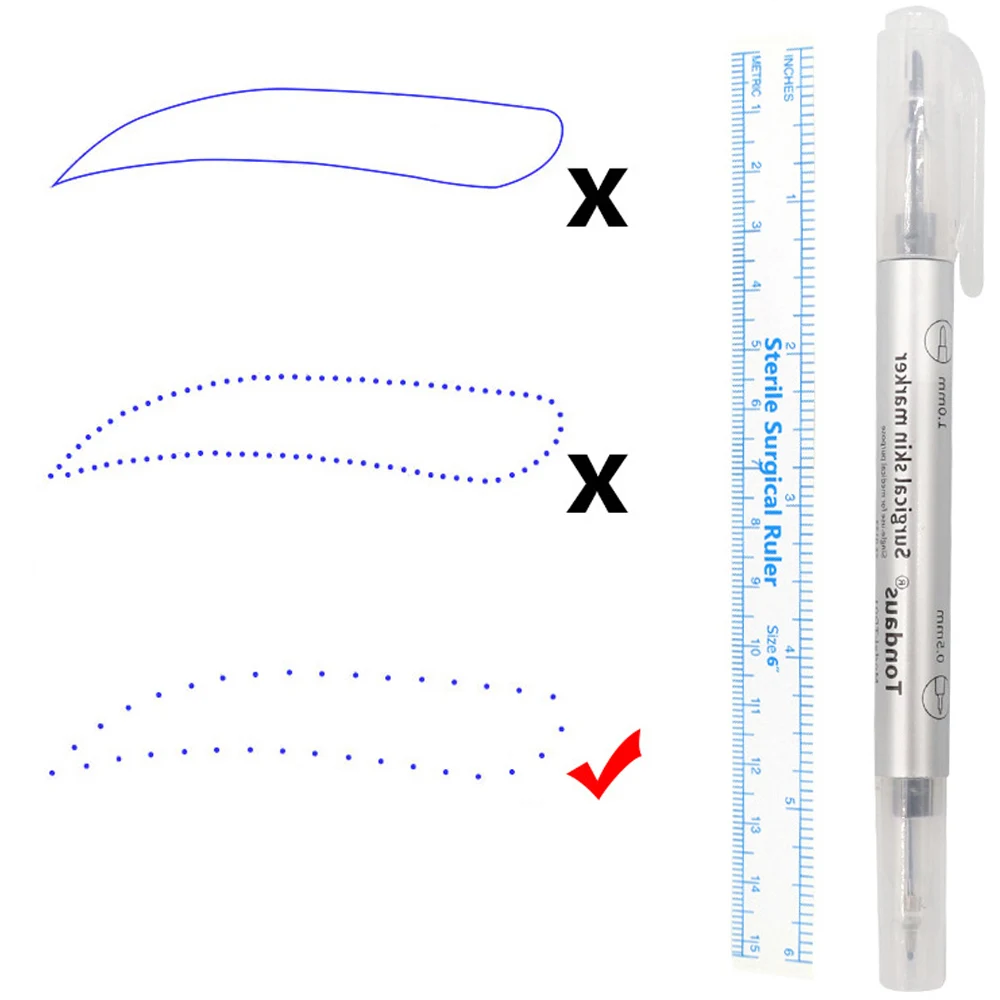 1Pcs Surgical Skin Marker Eyebrow Tattoo Pen Eye Brow Pencil With Measuring Ruler Microblading Permanent Art Makeup Accesories