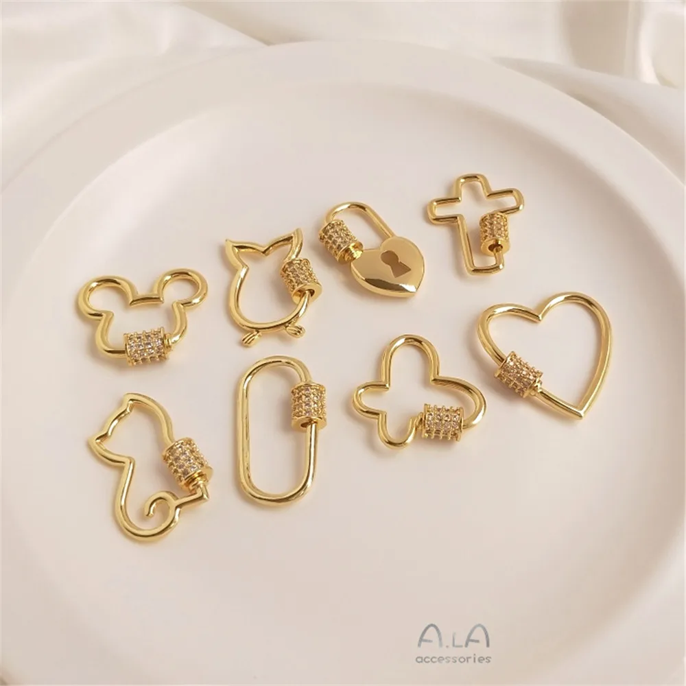 

18K Gold Filled Plated Set with zircon cat butterfly heart-shaped geometry turnbuckle handmade DIY necklace clasp pendant