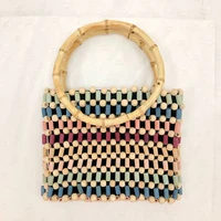 fashion retro colorful mini wooden bead bag hand made handbag beach purse ladies little handbag womens bag 2022 trend summer