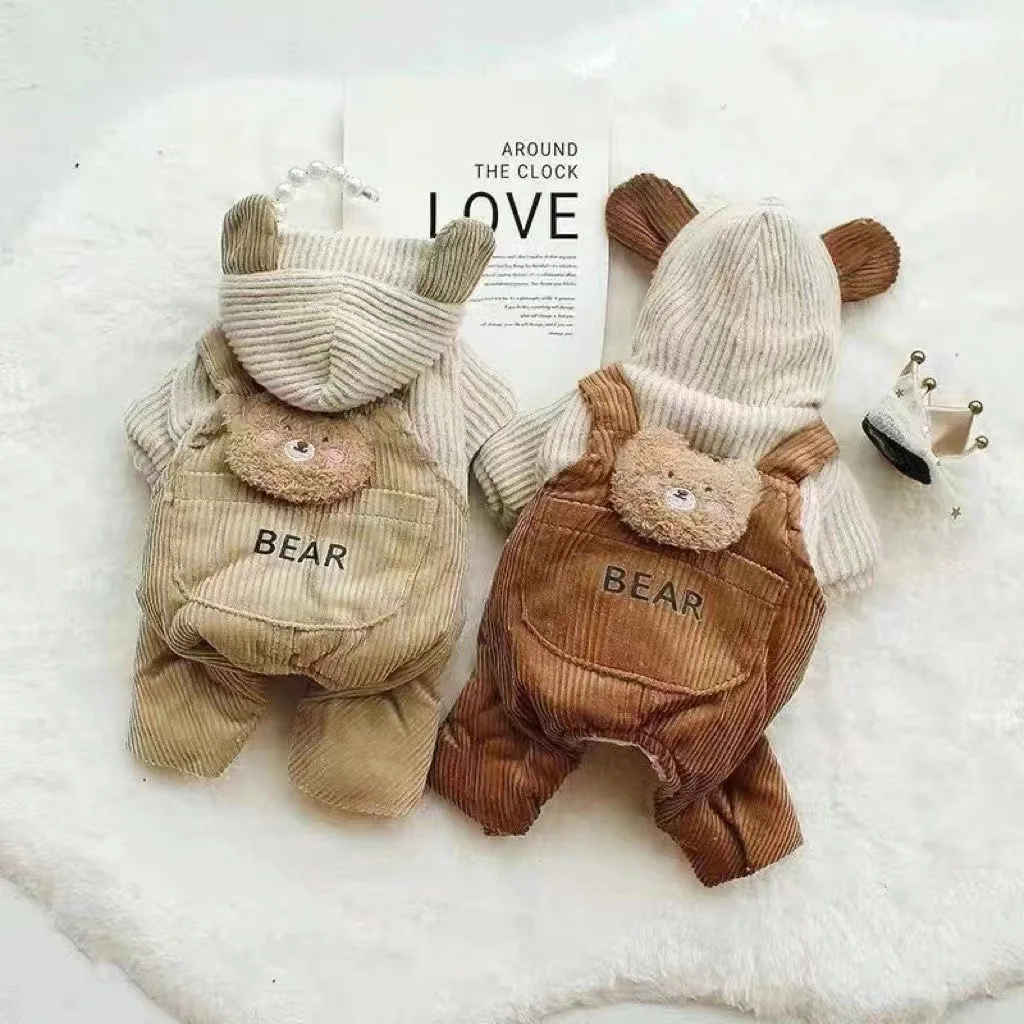 

Pet Dog Four Legged Pants Cat Clothing Autumn Winter Four Legged Shoulder Straps Hoodie Plush Thick Casual Teddy Bear Clothing