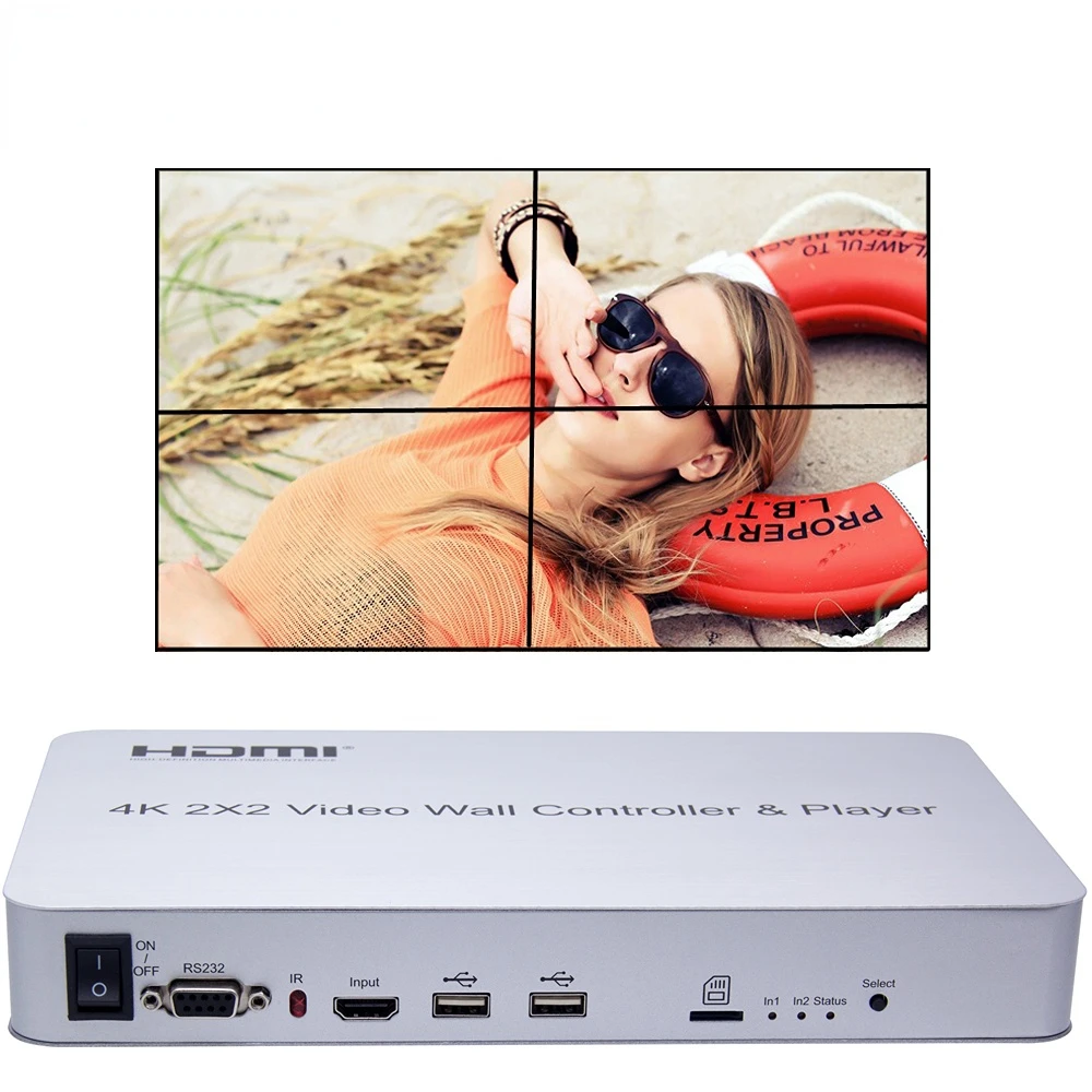 4K LCD TV Splicer Large Screen Splicing Box 2X2 HDMI Video Wall Controller Processor U Disk Player Suport KVM USB Mouse Keyboard