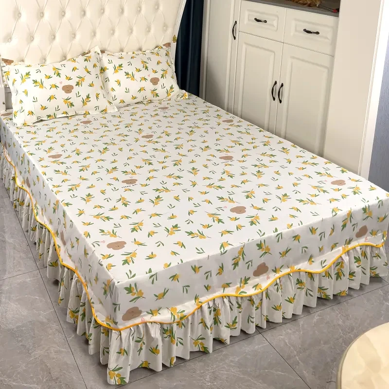 

Girls Room Decoration Bed Skirt Princess Style Bed Skirt Four Season Universal Mattress Protector Flowers Pattern Bed Skirt