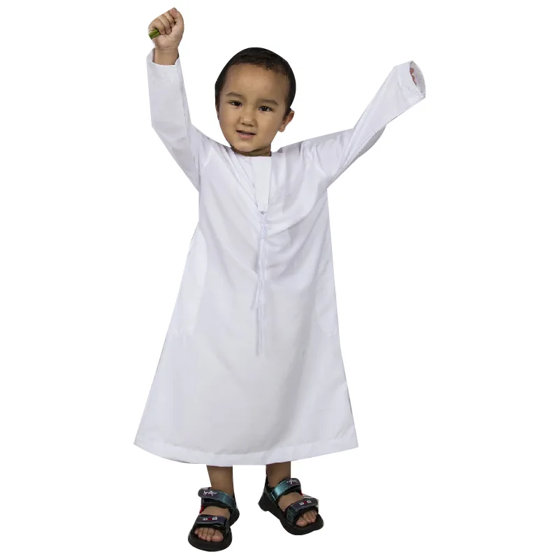 Muslim Fashion Children's Embroidery White Robe Oman Boys' Long Robe Medium Big Robe Islamic Clothing Abaya Arabic Jubba Thobe