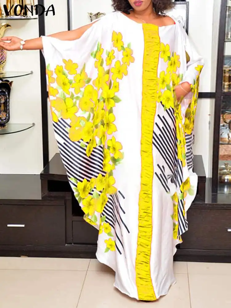 

VONDA Women Summer Long Maxi Dress 2022 Oversize Long Sleeve Sundress Vintage Floral Printed Female Holiday Party Robe Vestidos