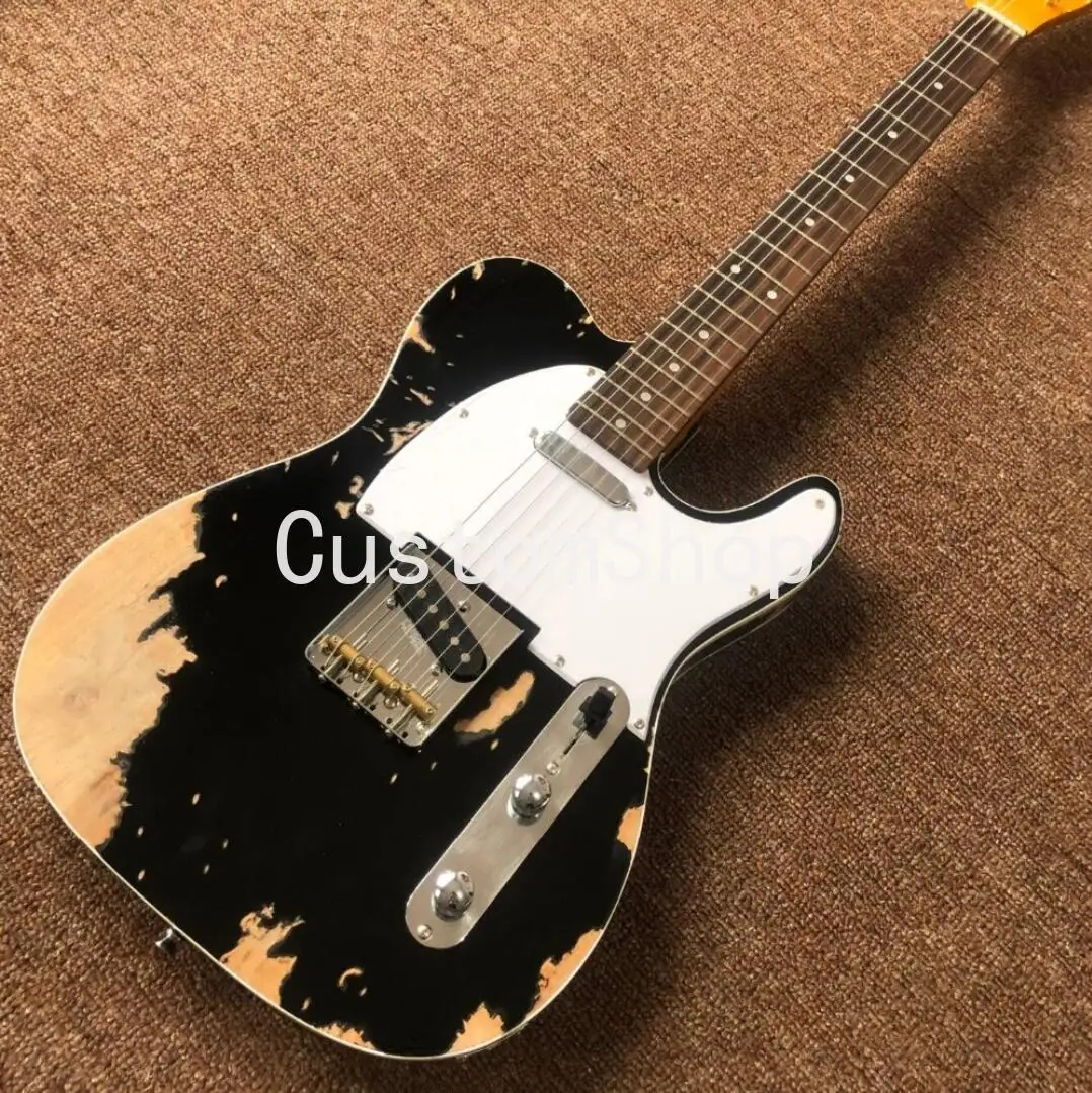 

Старинные тюнеры для электрической гитары NAMM 60s MasterBuilt Super Faded Heavy Relic Black Tele TL, 3 латунных седельного моста, состаренная фурнитура