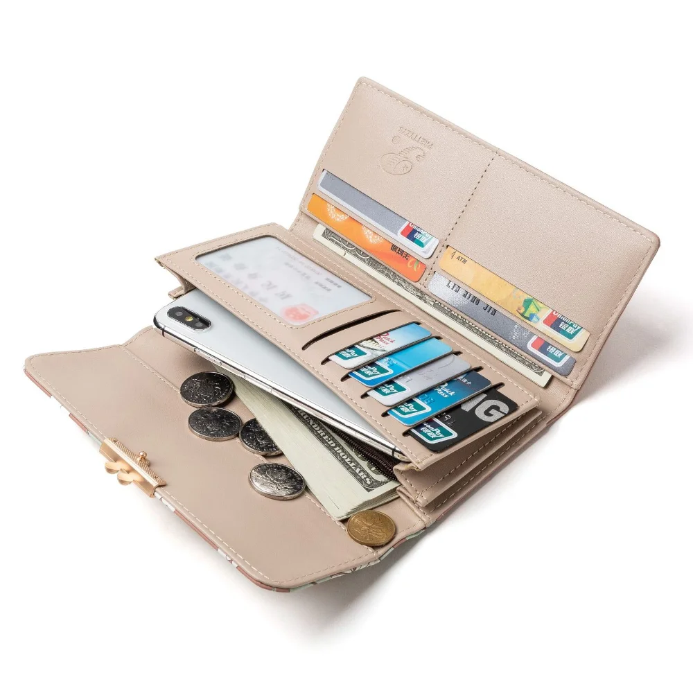 New Fashion Women Wallets Long Printed Coin Purse Wallets for Women Luxury PU Leather Card Holder Zipper Buckle Clutch