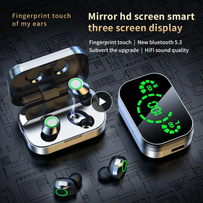 

Stereo Headset Earphones Touch Control Sport Earbuds Noise Reduction With Led Display Wireless Headset For