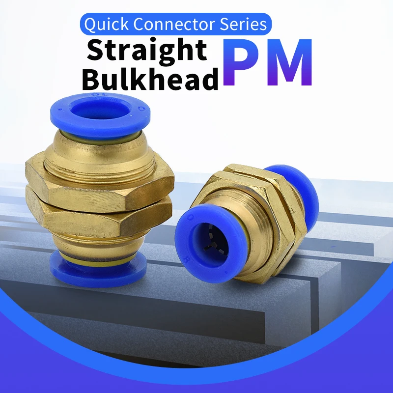 

1 pcs Pneumatic Bulkhead Straight Push In Quick Fitting Connector Union PM -4 6 8 10 12MM(5/32" 1/4" 5/16" 3/8" 1/2")
