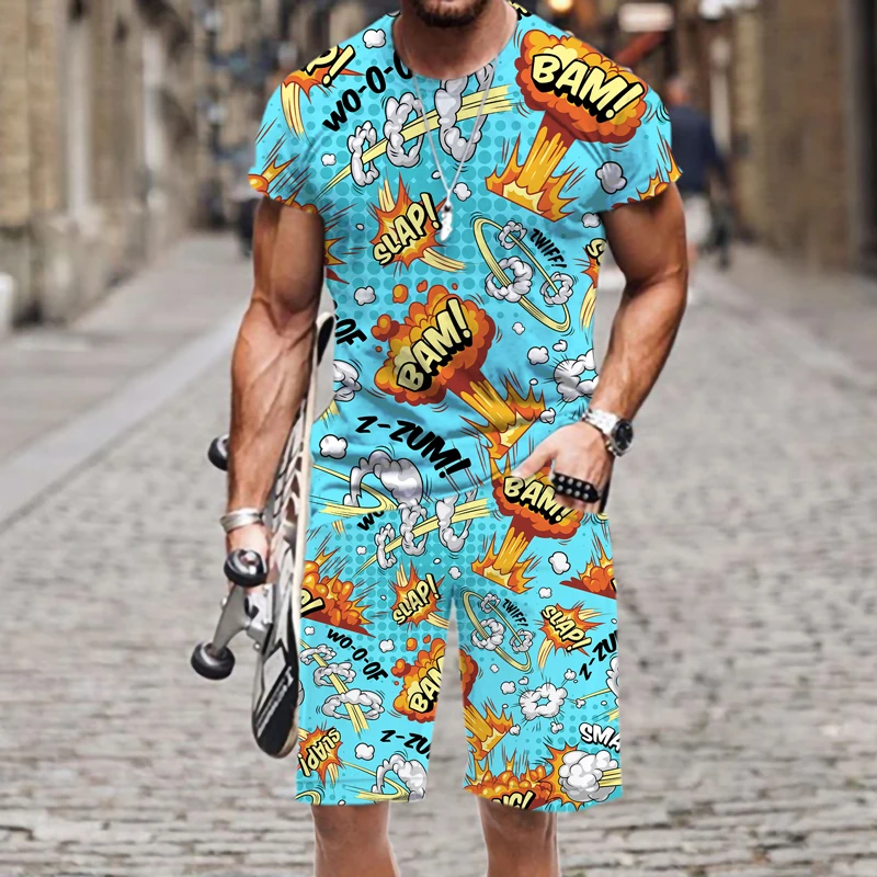 Summer 3D Printed Men's Holiday Suit T-Shirt Shorts Two-piece Fashion Designer Clothing Beach Clothing New Streetwear