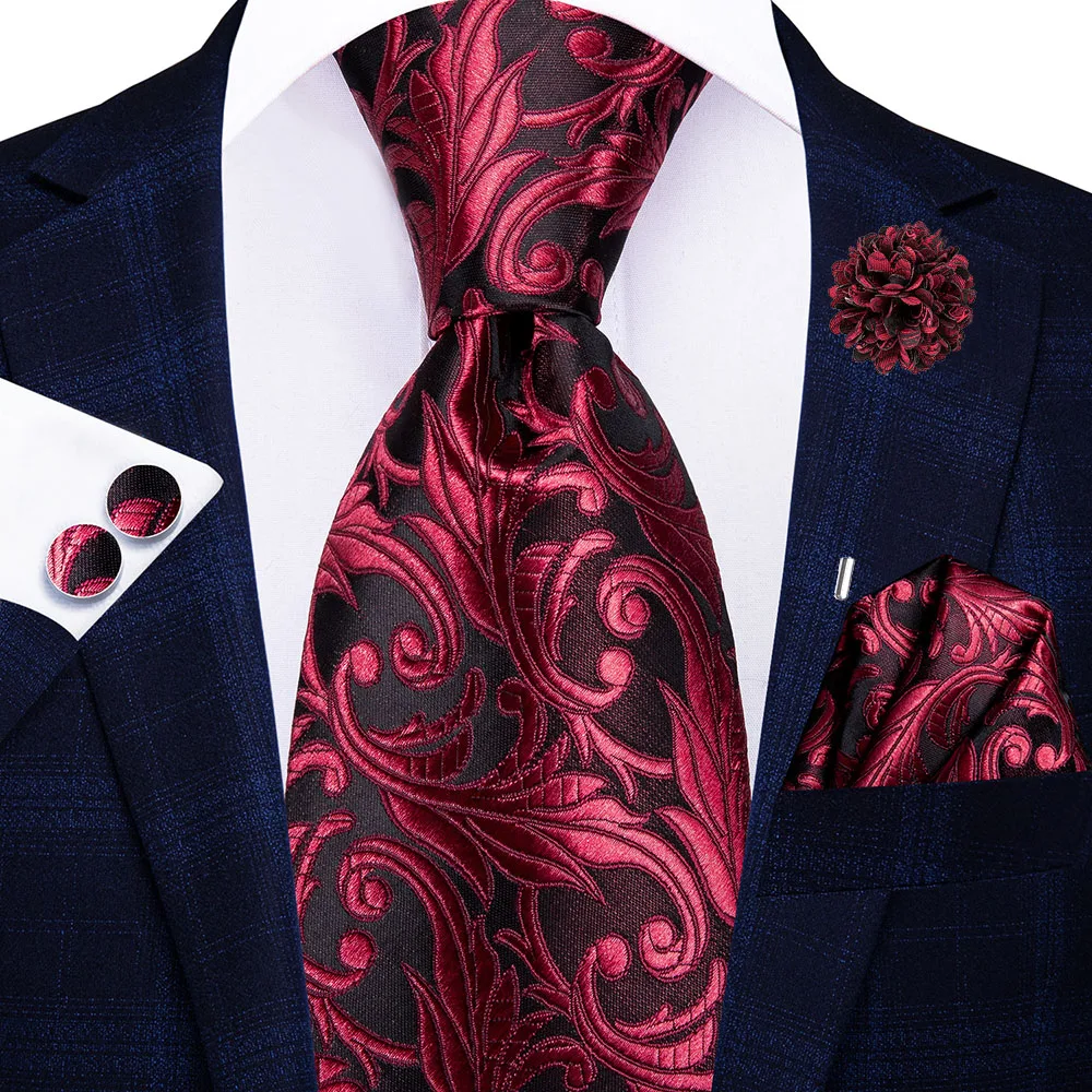 Коричневый бордовый Цветочный Шелковый Свадебный галстук для мужчин ручная