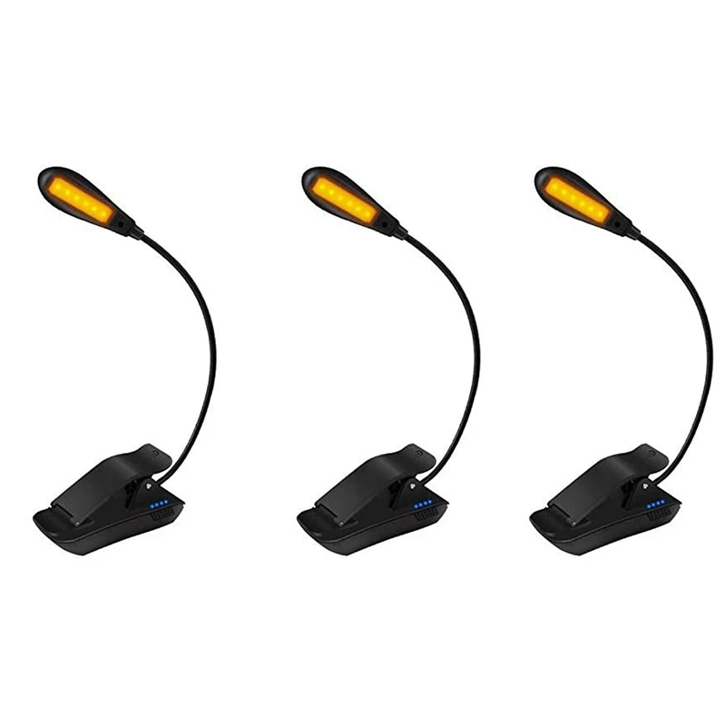 

3X Rechargeable Amber Book Light - Reading Lights With 7 LED & 3 Brightness, Blue Light Blocking LED Light