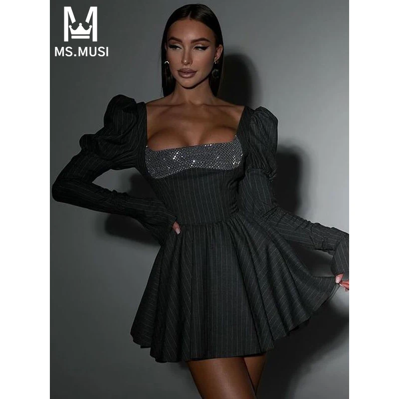 Новинка 2024 модное женское сексуальное платье MSMUSI в полоску с блестками и