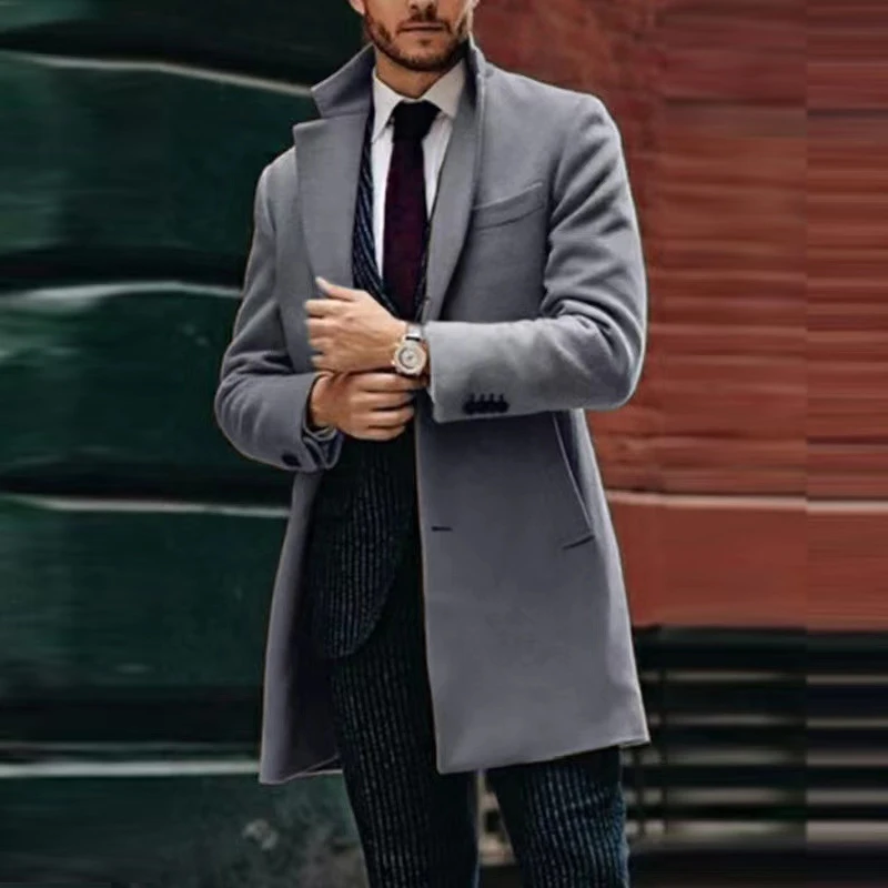 

Casual Mens Blazer Jacket Autumn Winter Vintage Turn-down Collar Button-down Solid Suit Coats For Men Fashion Overcoats Trench