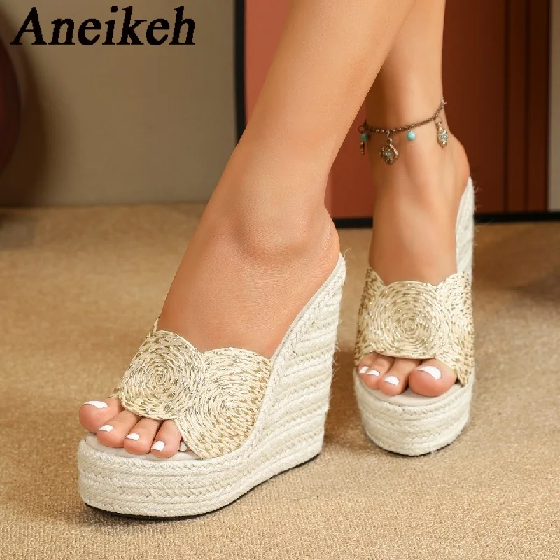Шлепанцы Aneikeh2024 женские на платформе модные сандалии танкетке с открытым носком