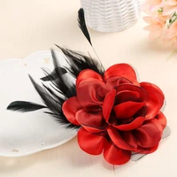 i remiel high end feather corsage handmade fabric flower brooch pin for women lapel collar pin wedding clothing accessories