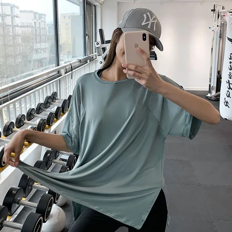 

Plus Size Yoga T-shirt Fitness Clothing Women's Loose Sports Top Dance Running Blouse Short-sleeved Quick-drying Training Shirt
