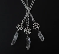 1pcs pentacle necklace with raw quartz crystal point pentagram necklace goth jewelry wicca