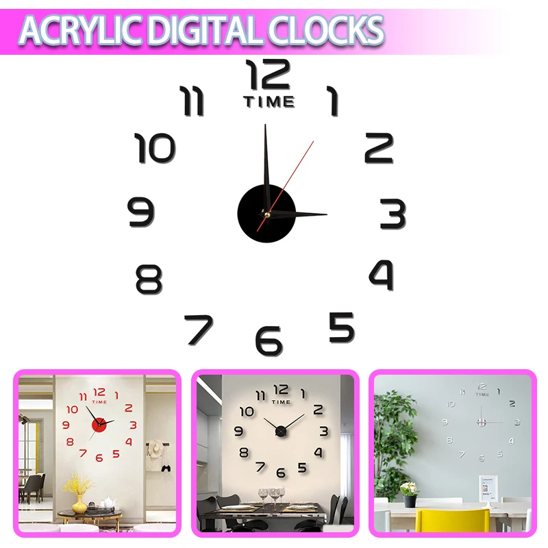 

3D Wall Sticker Clock DIY Large Arabic Numerals Luxury Mirror Living Room Stickers Silent Clock Wall Clocks Home Decor