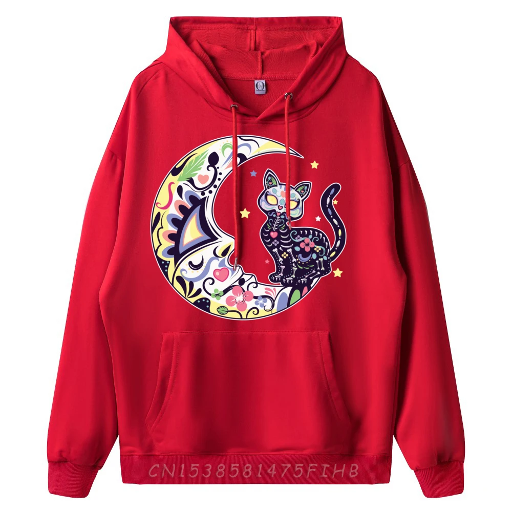 Cat And Moon Sugar Skull Dia De Los Muertos Day Of The Dead Street Wear Толстовки Рождественская рубашка Свитер