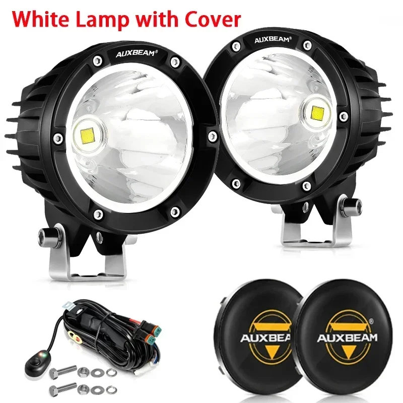 

Auxbeam 4-дюймовые круглые светодиодные фары дальнего света Рабочая лампа с жгутом для грузовика-пикапа Offroad (белый/желтый свет)